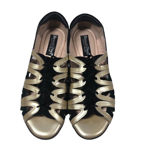 Beautifeel gold/black suede open toe shoes size 38 - Picture 2 of 6